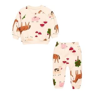 Old Navy 3m Farm Animal Print Sweatshirt Baby Outfit EUC